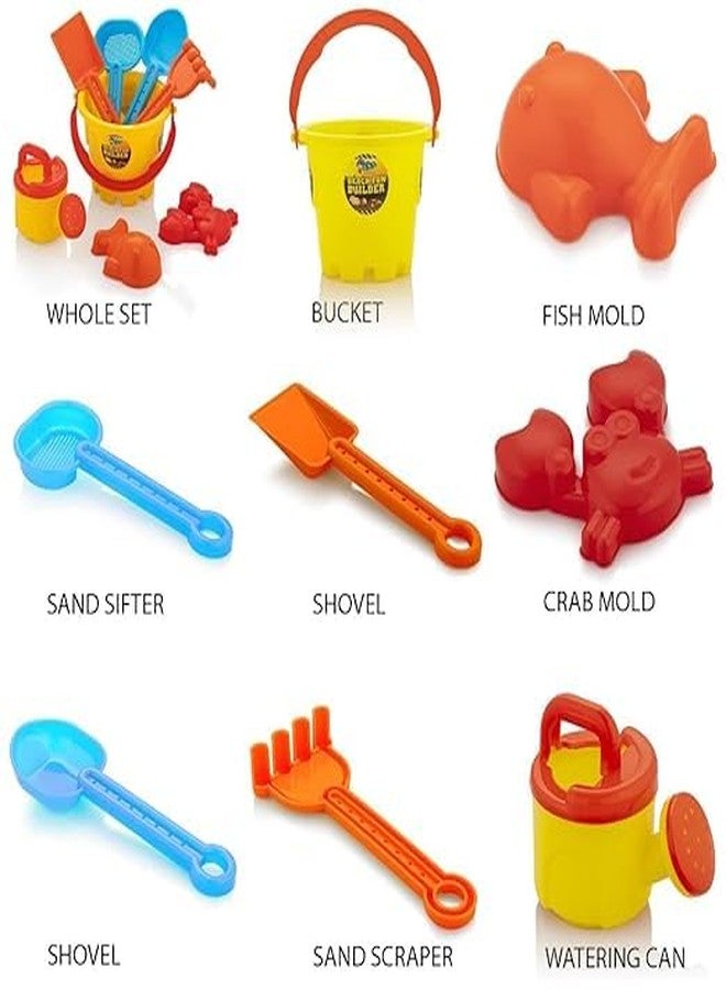 CARRYZE Kids Beach Sand Toy Set with Bucket | Shovel, Rake, Sifter, Water Can & Sand Moulds | Colorful Outdoor Play Set for Beach & Sandbox - Image 3